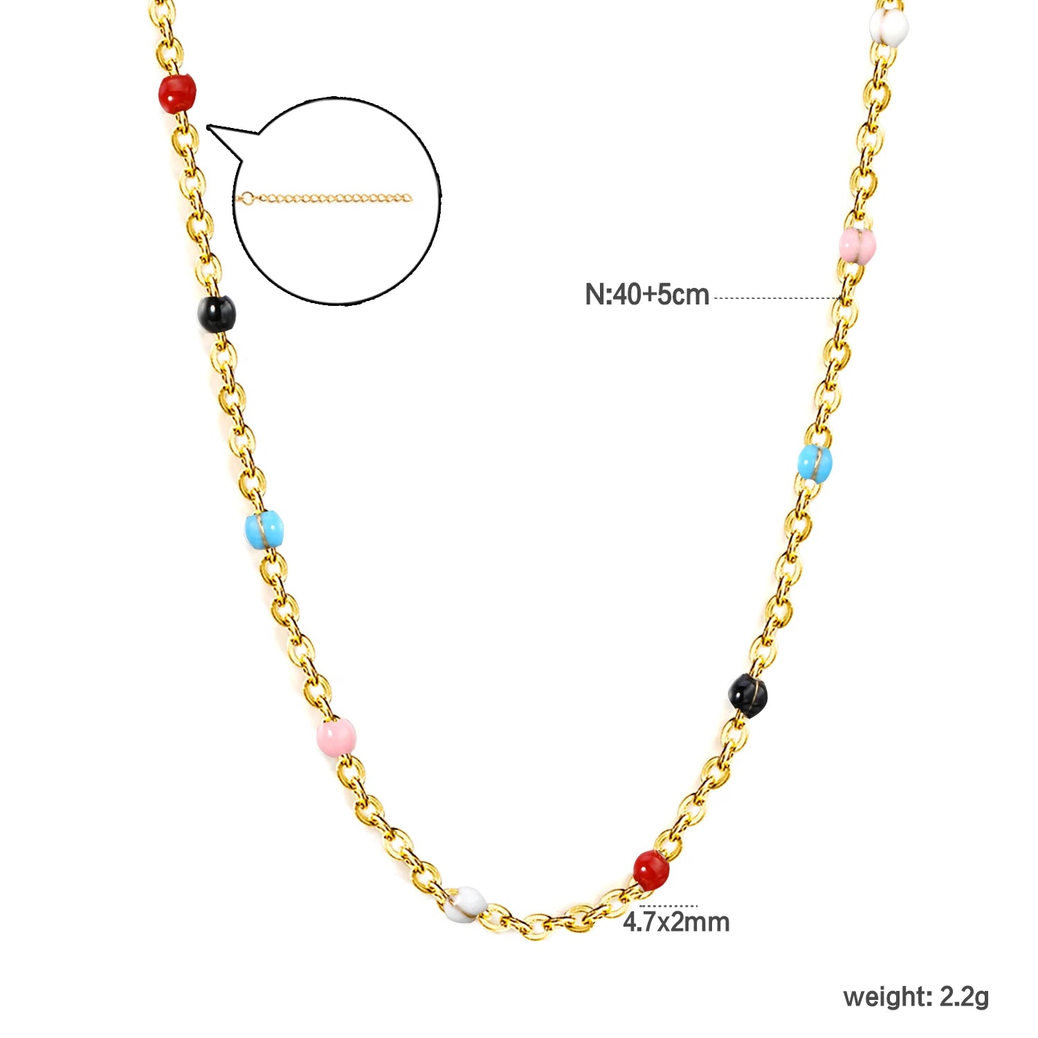LUXUKISSKIDS Sweet Multicolor Drip-Oil Beads Necklace Women's Bohemia Stylish Clavicle close-up view