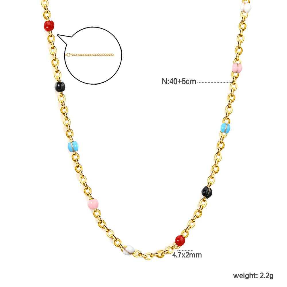 LUXUKISSKIDS Sweet Multicolor Drip-Oil Beads Necklace Women's Bohemia Stylish Clavicle close-up view