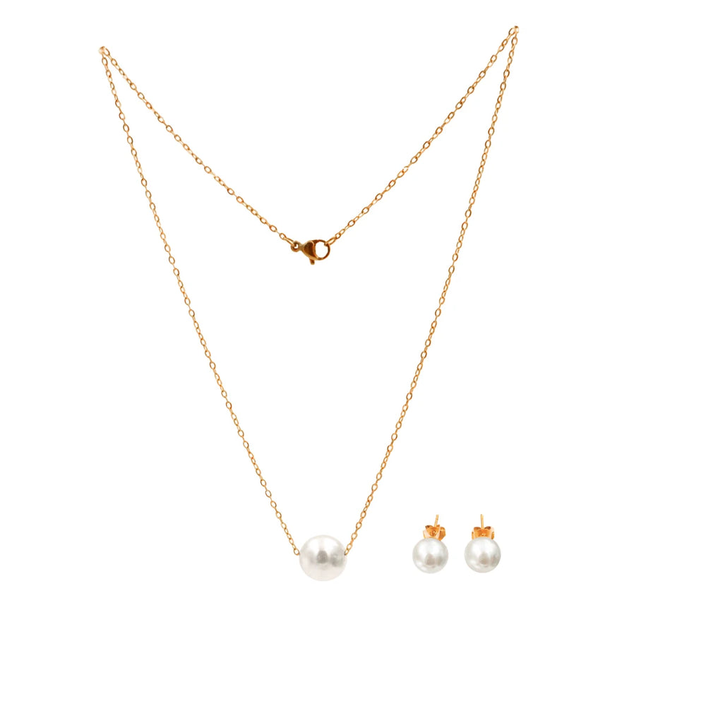 316L Stainless Steel FashionElegant One Pearl Necklace Charms Chain Choker Necklace additional angle