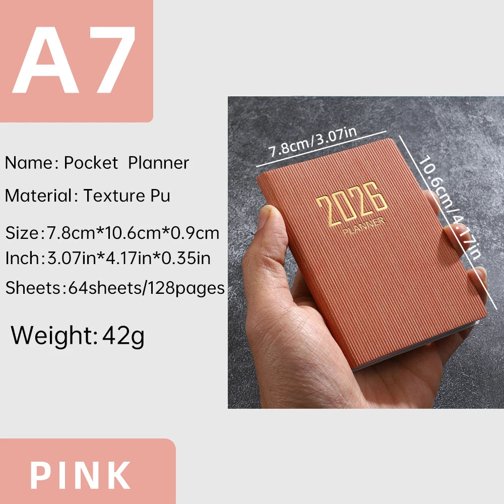 A7 2026 English Planner Book – Mini Pocket Weekly Calendar