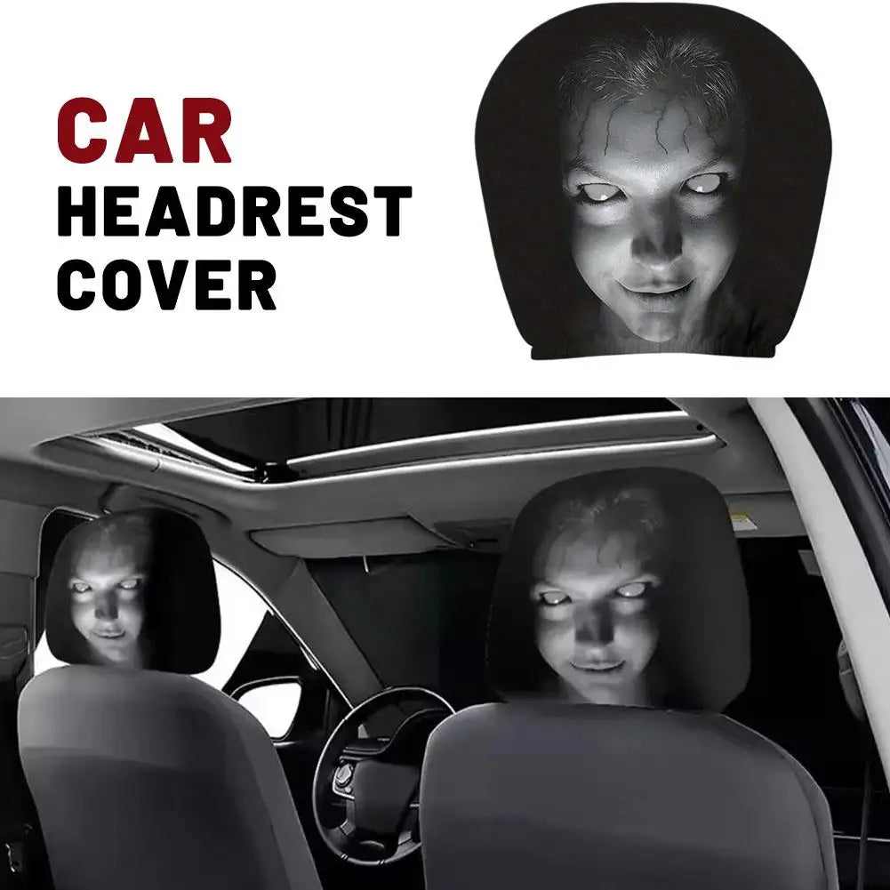 Skull Car Headrest Covers Universal Elastic Fit Halloween 2-Piece close-up view