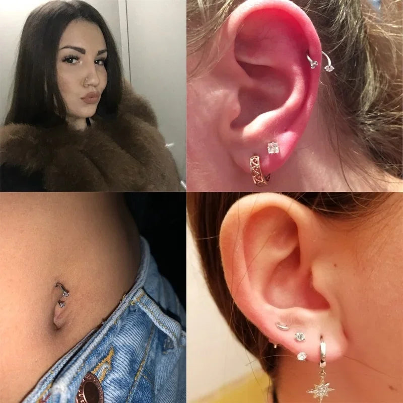 1PC Stainless Steel Crystal Hoop Ring Piercing Nose Ear belly Rings Women Men Cartila lifestyle view