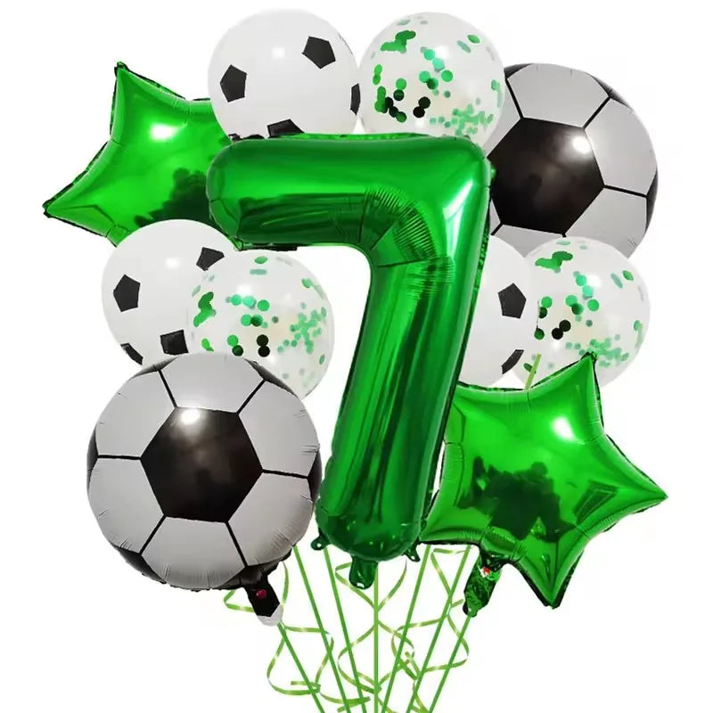 11pcs Football Foil Balloons Soccer Party Decorations | Green Number Ball Set additional angle