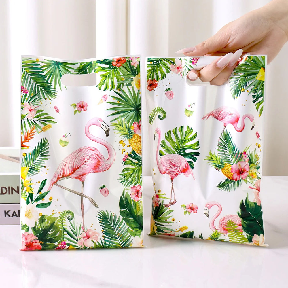 Tropical Hawaiian Party Tablecloth and Flamingo Decor Set | Plastic Table Runner and lifestyle view