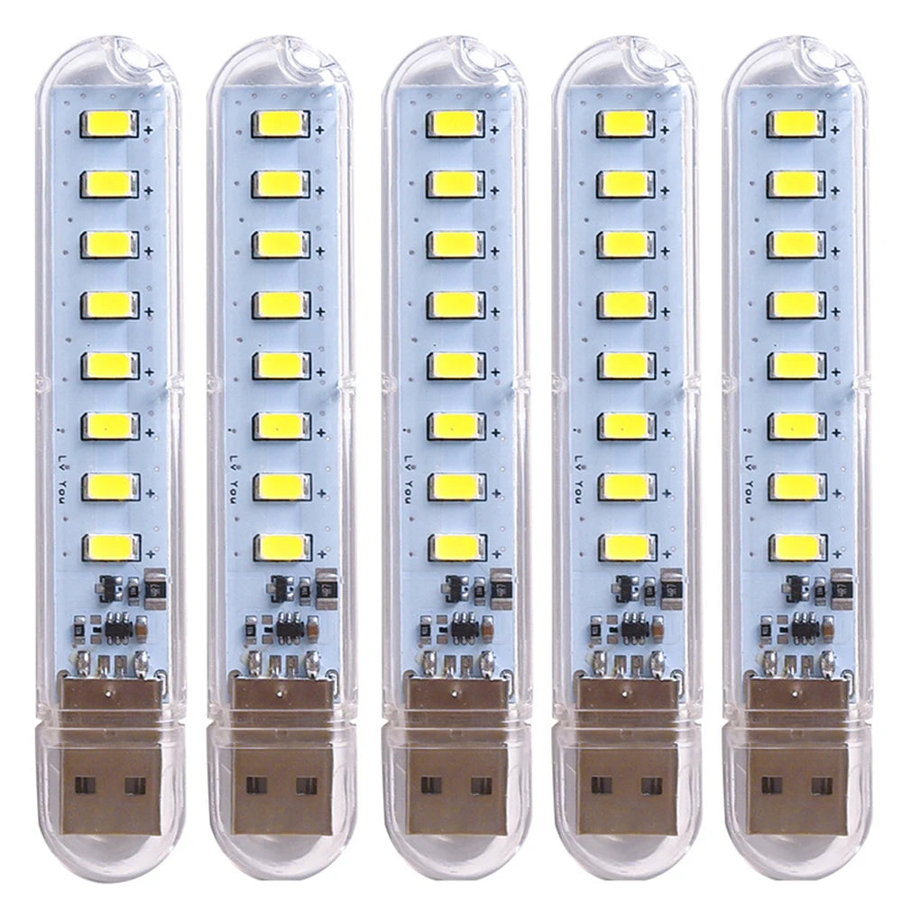 5pcs Portable USB Strip Light Mini Led Warm White Night Lights USB Plug Book Lamp Room Emergency Lighting for Power Bank PC