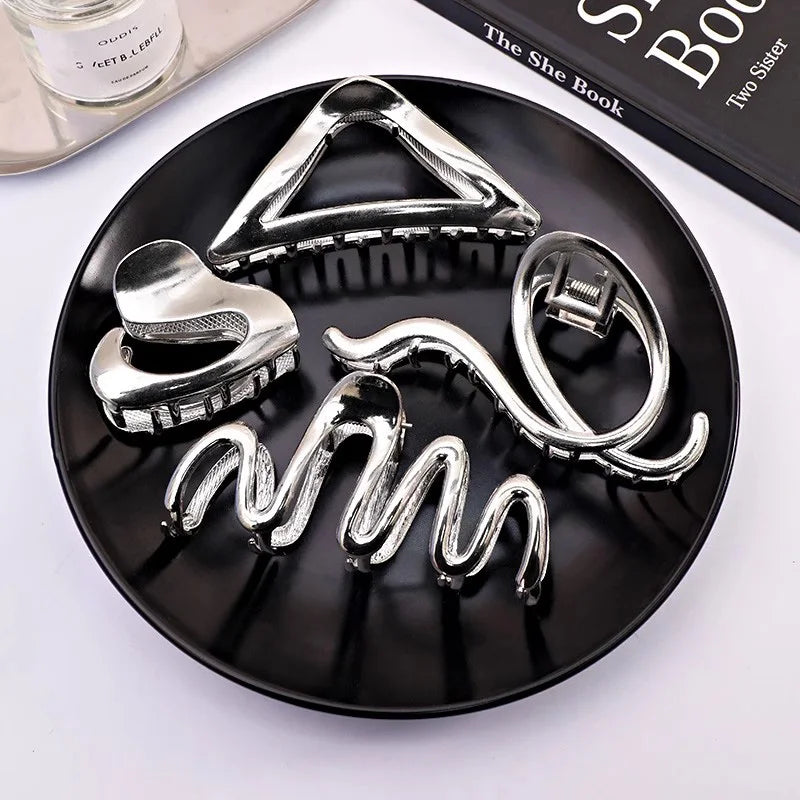 Vintage Silver Geometric Metal Hair Claw For Women Girls Long Hair Holder Headband Hair detail view