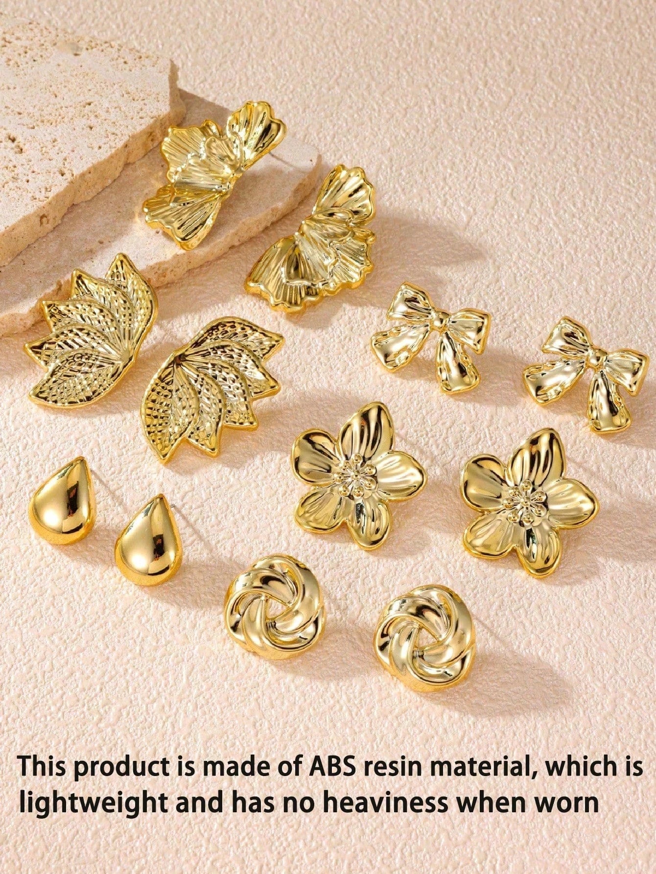 12pcs Fashionable Lightweight CCB Smooth Flower, Bow, Heart Shaped Earring Set, Suita alternate view