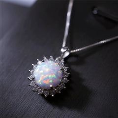 Fashion Sun Flower Pendant Necklace For Women Charm Rose Gold Color Crystal Zircon Imitation Opal Ne