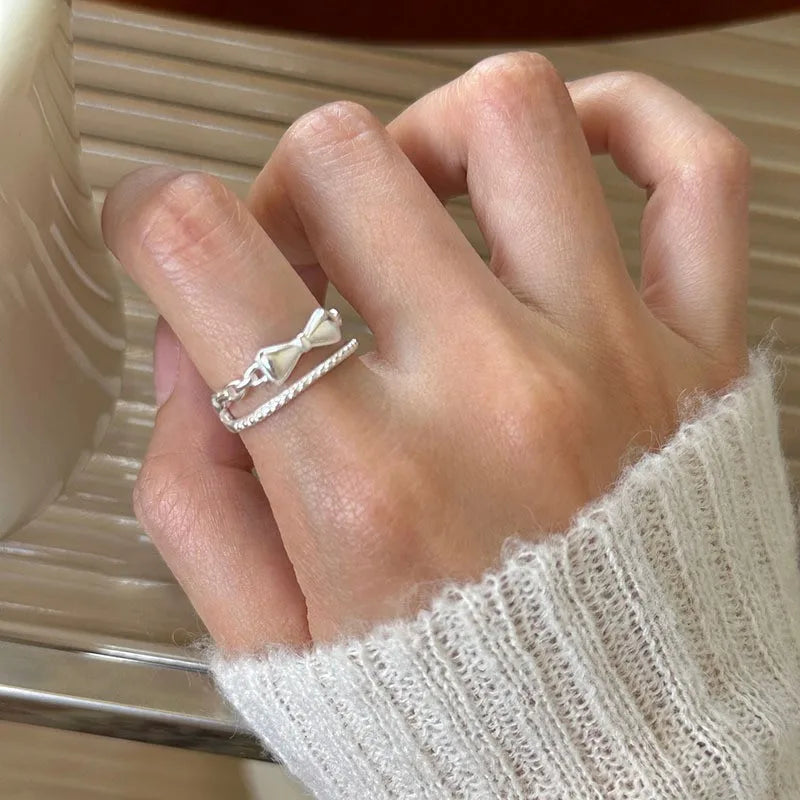 PANJBJ 925 Sterling Silver Pearl Irregular Ring for Women Shell Overlapping Hollow Sw lifestyle view