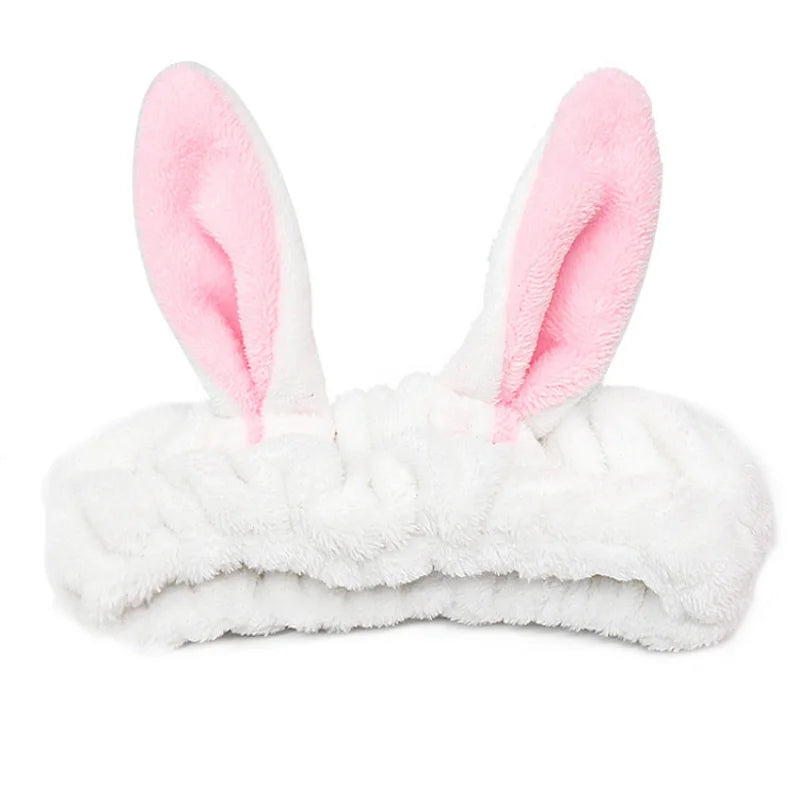 Cute Red Horns Elastic Hairbands for Women Wash Face Sport Soft Plush Rabbit Ears H additional angle