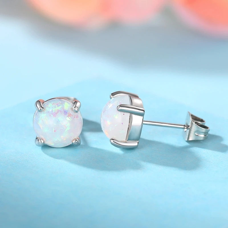 Huitan Dainty Simulated Opal Stud Earrings for Lady Simple Versatile Ear Piercing Ear alternate view