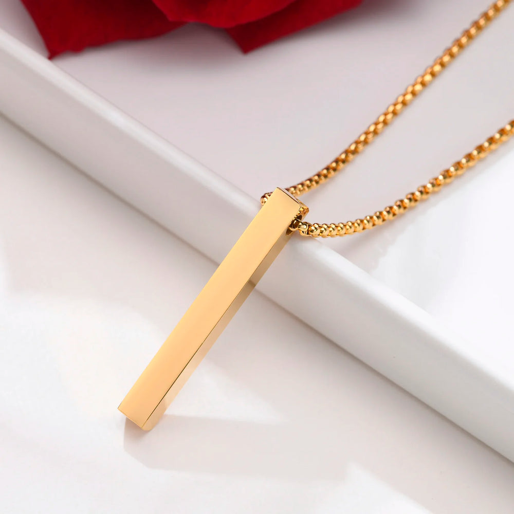 Vinox 5mm Pillar Necklace | Unisex Stainless Steel Geometric Pendant close-up view