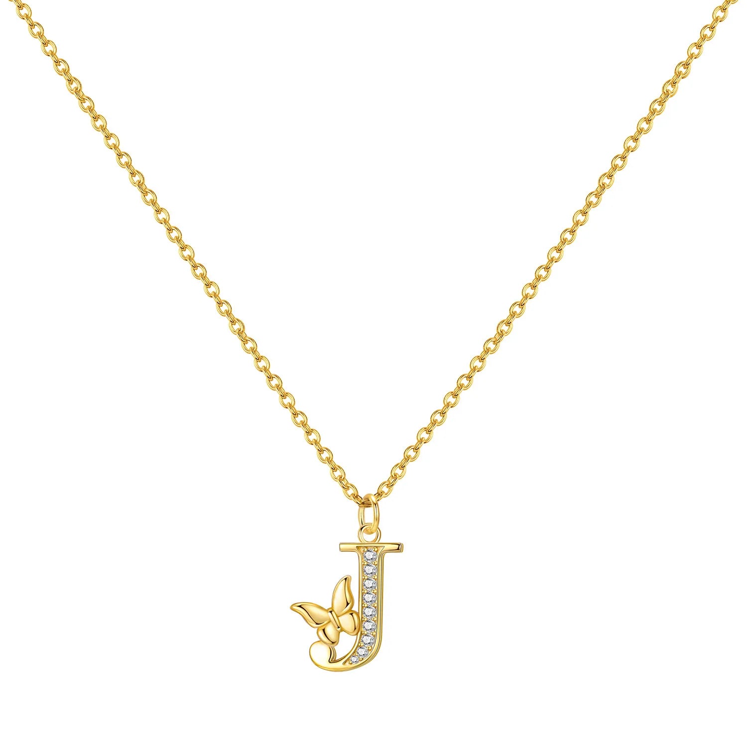 925 Sterling Silver Butterfly Initial Necklace | 26 Letter Y-Shaped Pendant for Women detail view