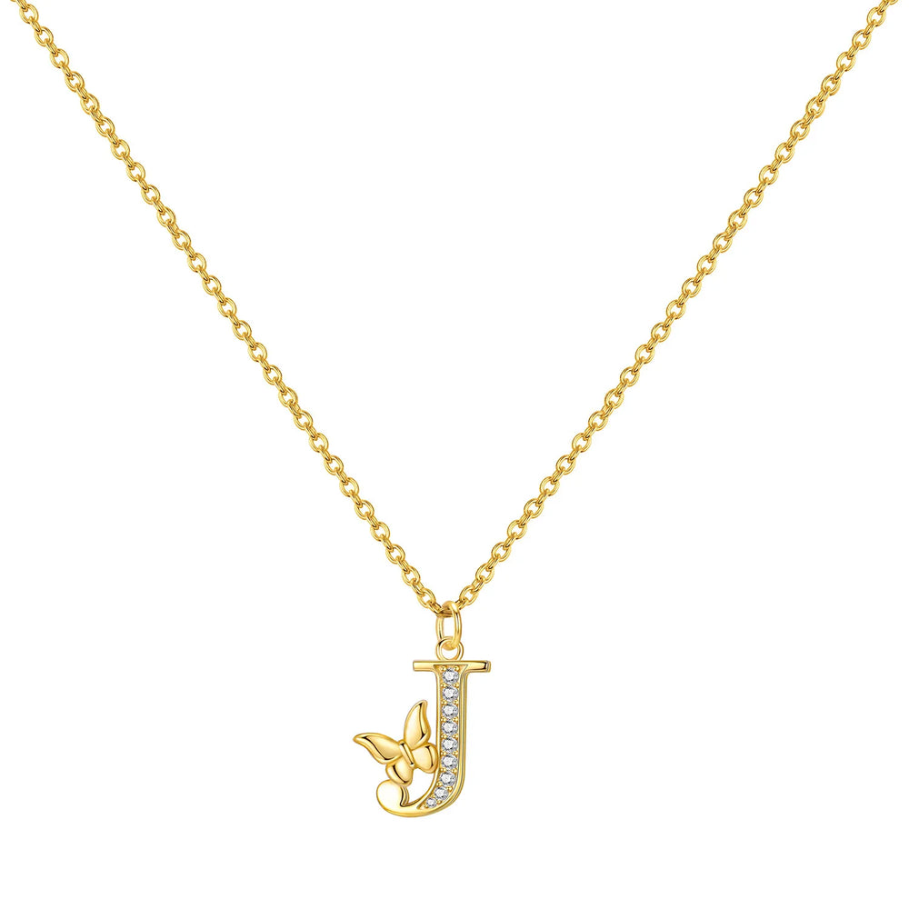 925 Sterling Silver Butterfly Initial Necklace | 26 Letter Y-Shaped Pendant for Women detail view