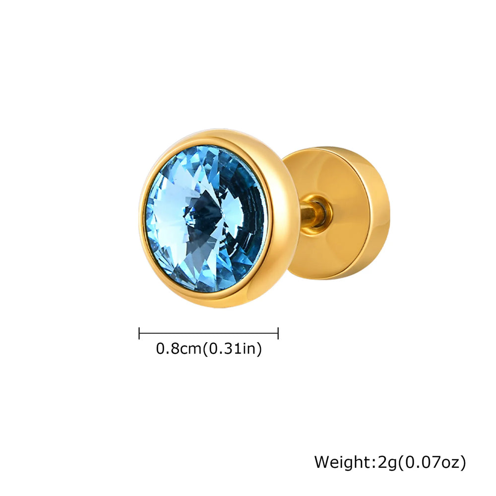 8mm Stainless Steel Screw Back Earrings for Men | Faceted Zircon Studs additional angle