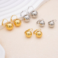 Round Ball Drop Earrings Hollow Stainless Steel Hoop Earrings Smooth Metal Ears Piercing detail view