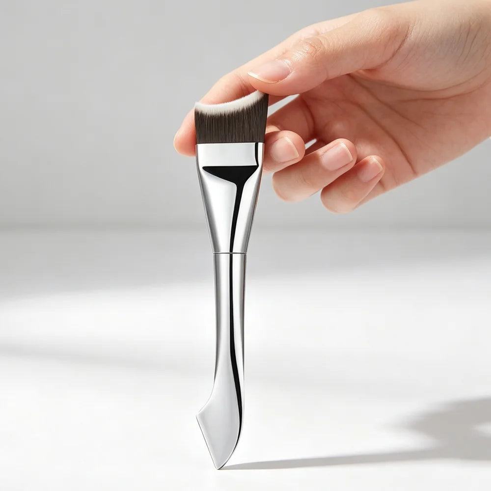 Upgraded Crescent‑Shape Foundation Makeup Brush Ultra‑Thin Smooth Applicator close-up view