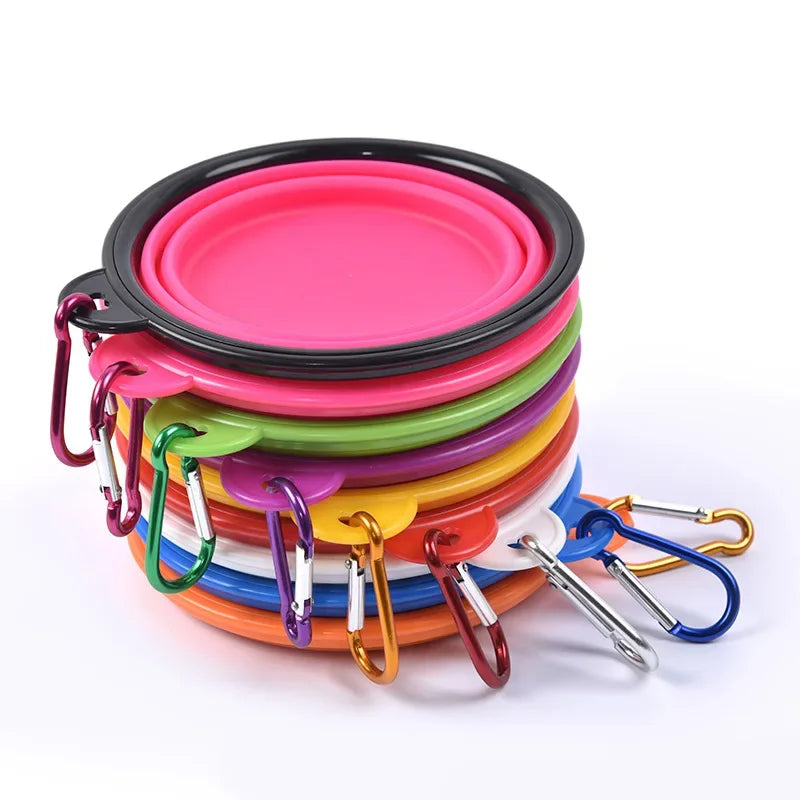 Collapsible Pet Silicone Dog Bowl | Portable Travel Food and Water Bowl with Carabiner detail view
