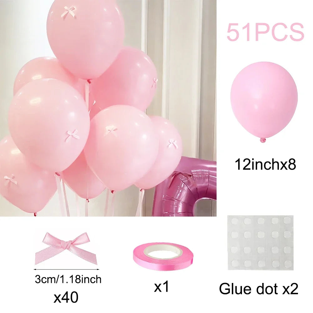 Bow Balloons Set White Balloon Mini Pink Ribbon Bows Girls Birthday Party