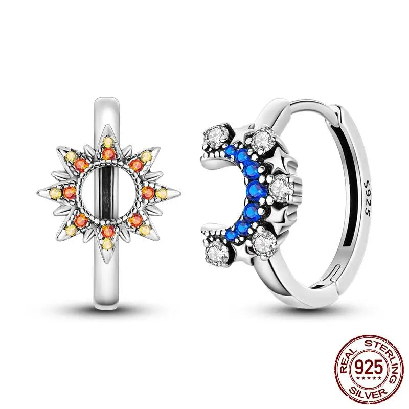 Luminous Shell Women Earrings Original 925 Sterling Silver Pave CZ Star Moon Hoop Ear lifestyle view