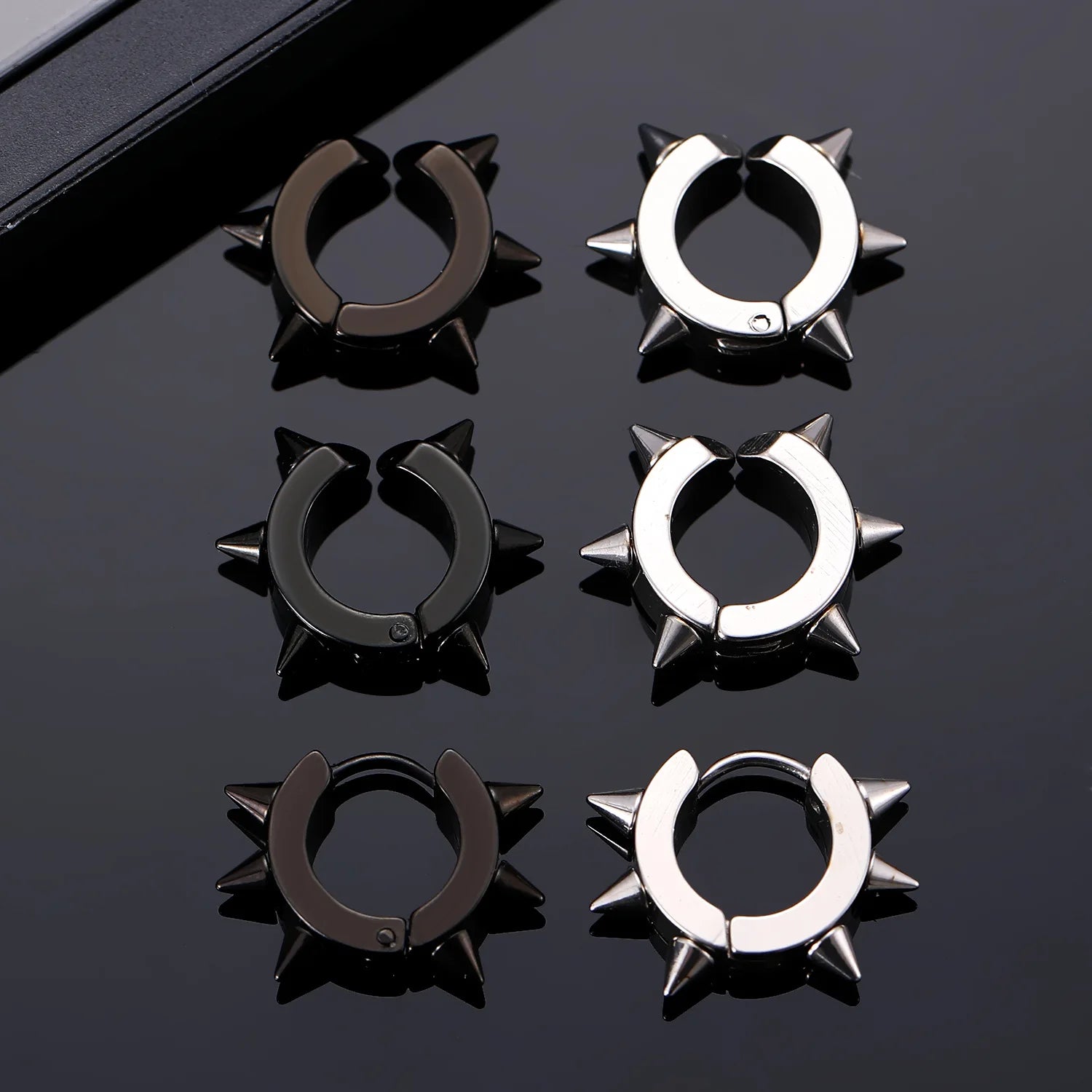 3Pcs Stainless Steel Gothic Punk Clip Earrings Unisex Spike Rivet Cross Non-Pierced E lifestyle view