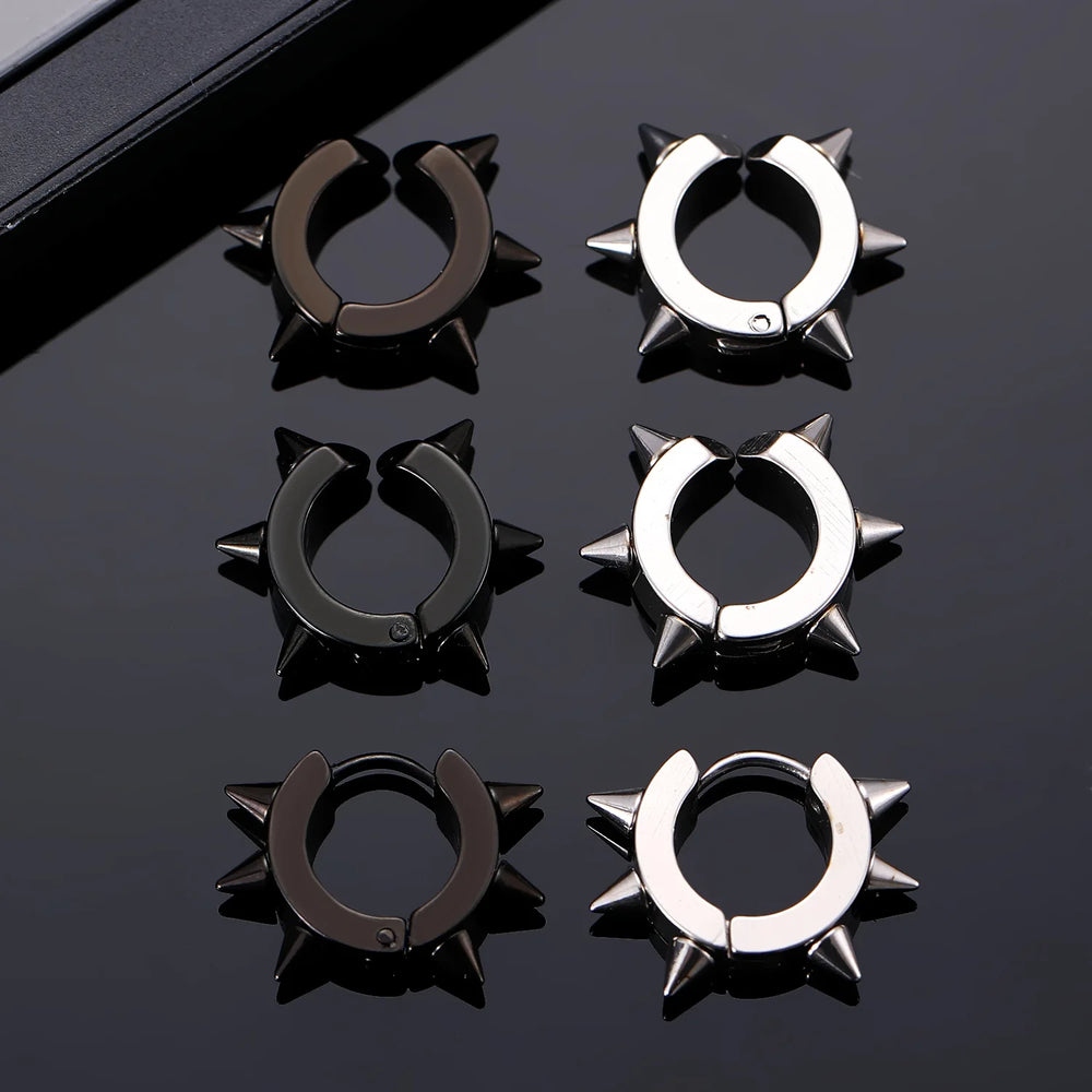3Pcs Stainless Steel Gothic Punk Clip Earrings Unisex Spike Rivet Cross Non-Pierced E lifestyle view
