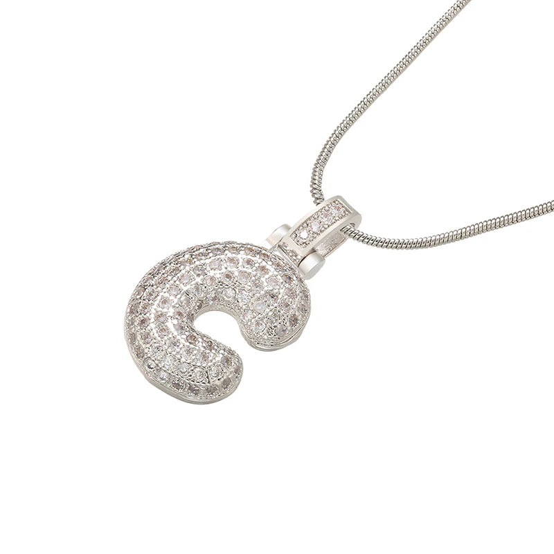 Silver Bubble Initial Letter Necklace | Customizable 26 Letters Pendant Jewelry for additional angle