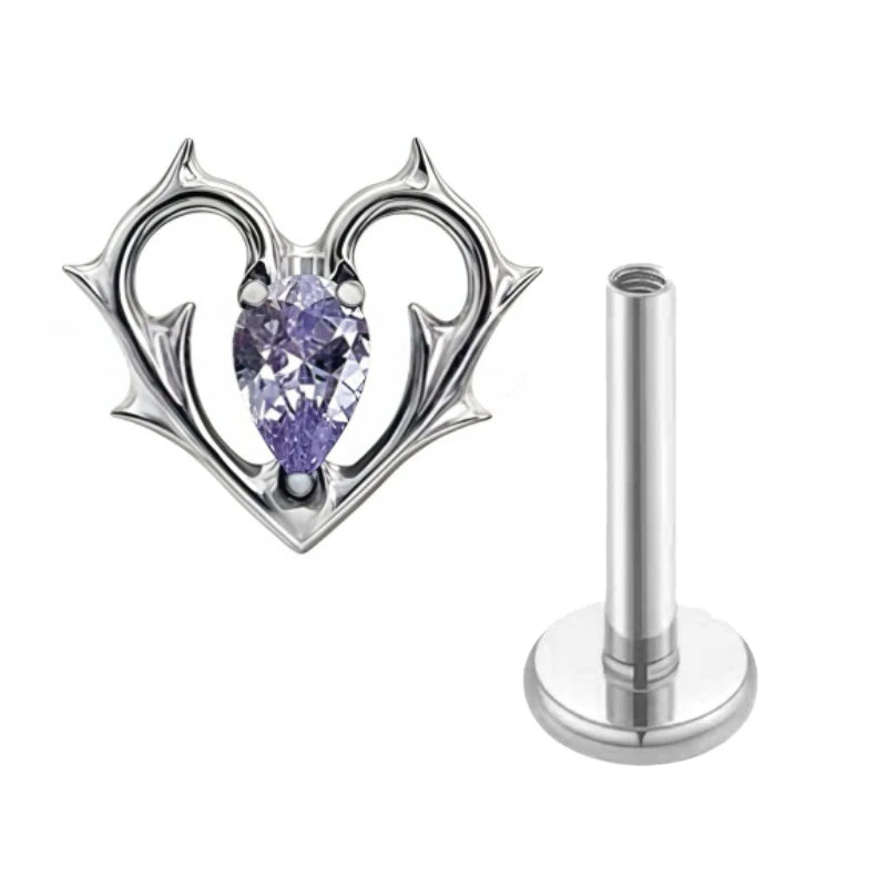 G23 Titanium Lip Piercing Stud Earring with Heart Design Teardrop CZ Nose Stud Intern alternate view