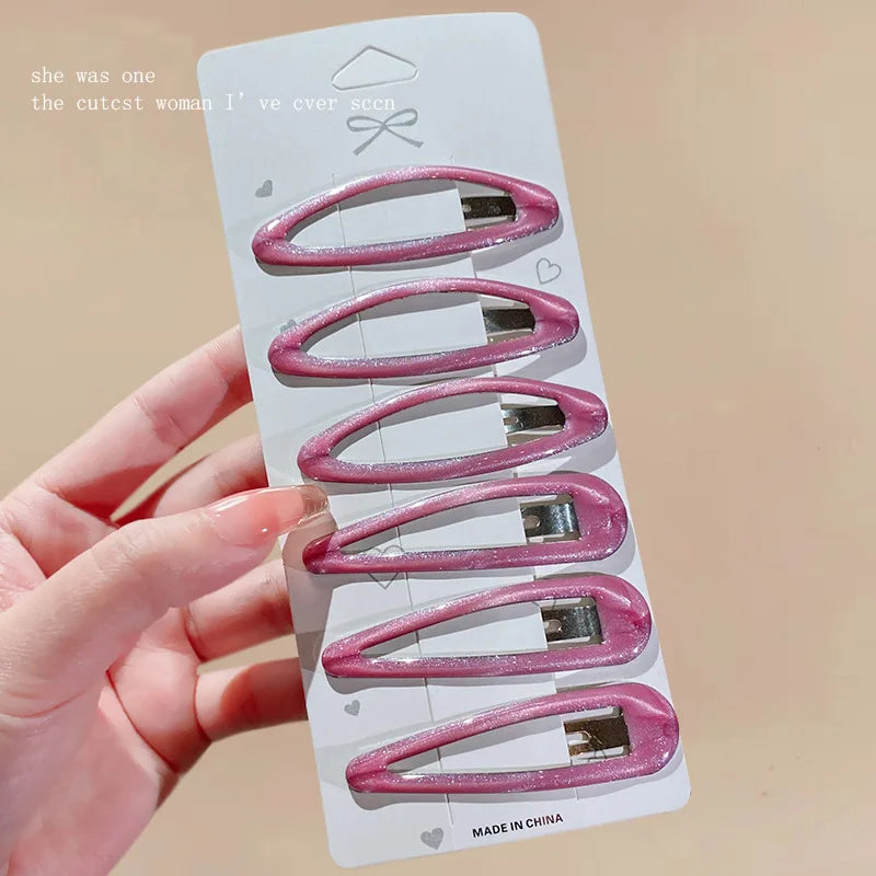 6pcs/pack Geometric Leopard Solid Snap Hairpins Fashion Alloy Bobby Pins Water-drop Ov close-up view