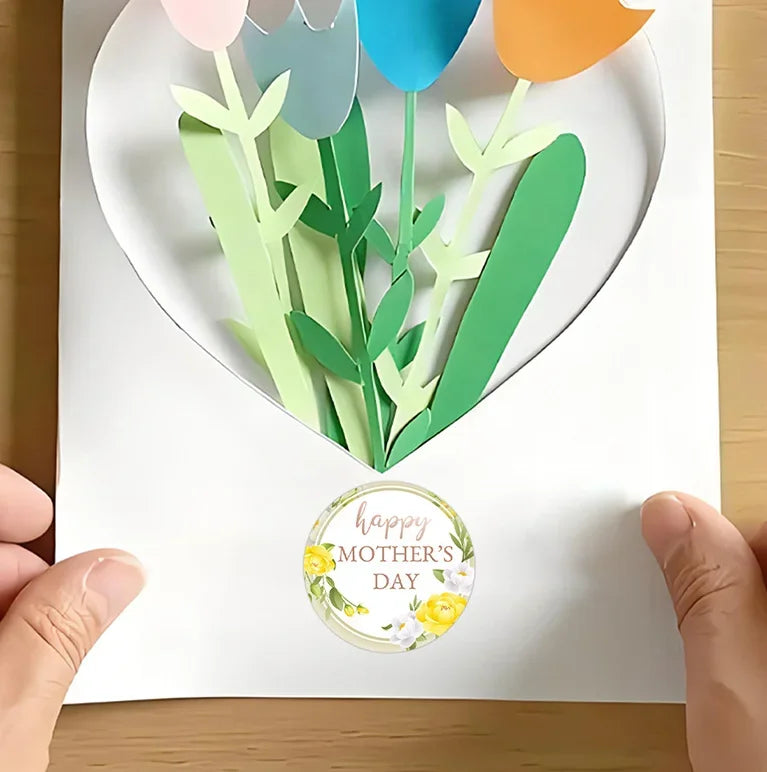 Happy Mother's Day Gift Stickers | Sweet Floral Envelope Seals for Gift Wrapping close-up view