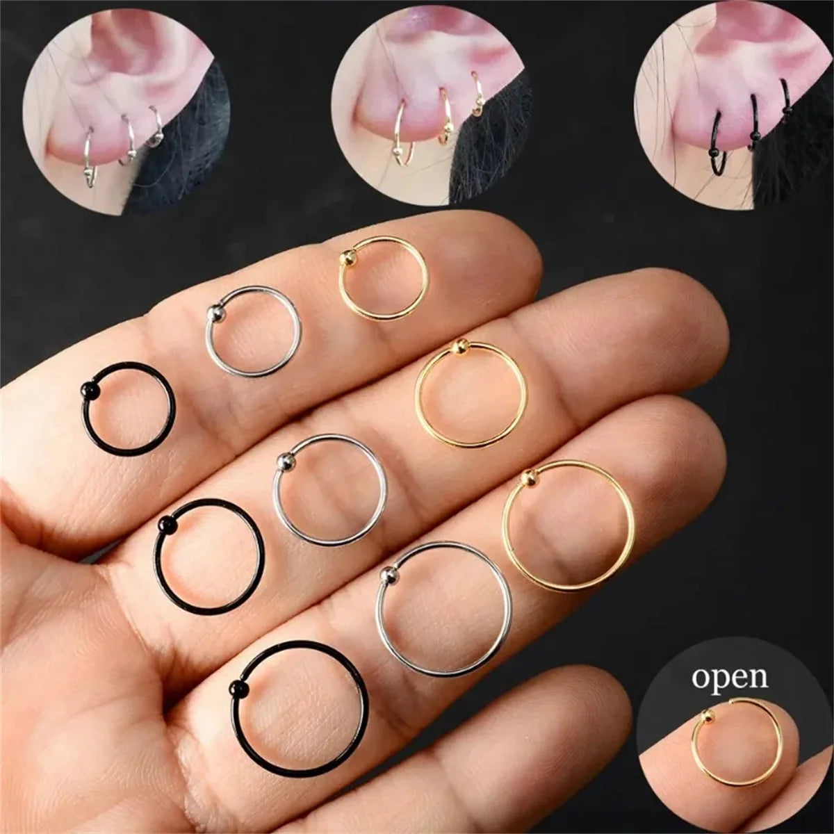 4Pcs 20G 316L Stainless Steel Captive Bead Rings Nose Rings Daith Tragus Cartilalge Hoop Earring Hyp