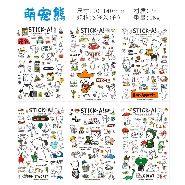 6Pcs Waterproof Cartoon Sticker Set | Cute DIY Decals for Laptops, Phones, and Planne alternate view
