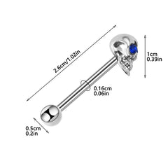 Tongue Rings Stainless Steel 316L, 5 Color Diamond Encrusted Skull Piercing Jewelry alternate view