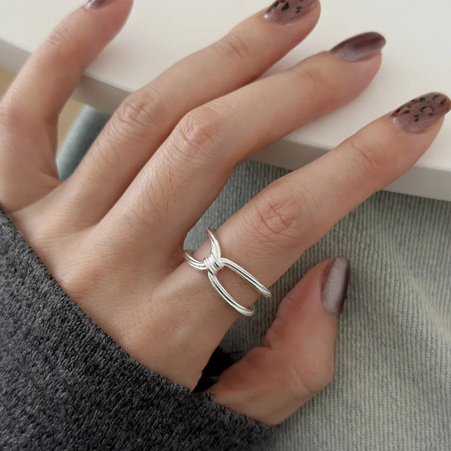 VENTFILLE 925 Sterling Silver Trend Arched Wide Ring For Female Geometry Punk Design lifestyle view