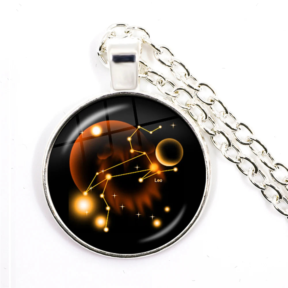 Zodiac Necklace Silver Plated | 12 Constellation Pendant Jewelry close-up view