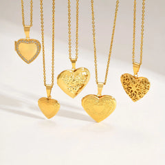 Gold Heart Locket Necklace with Photo Frame | Stainless Steel Jewelry for Women alternate view