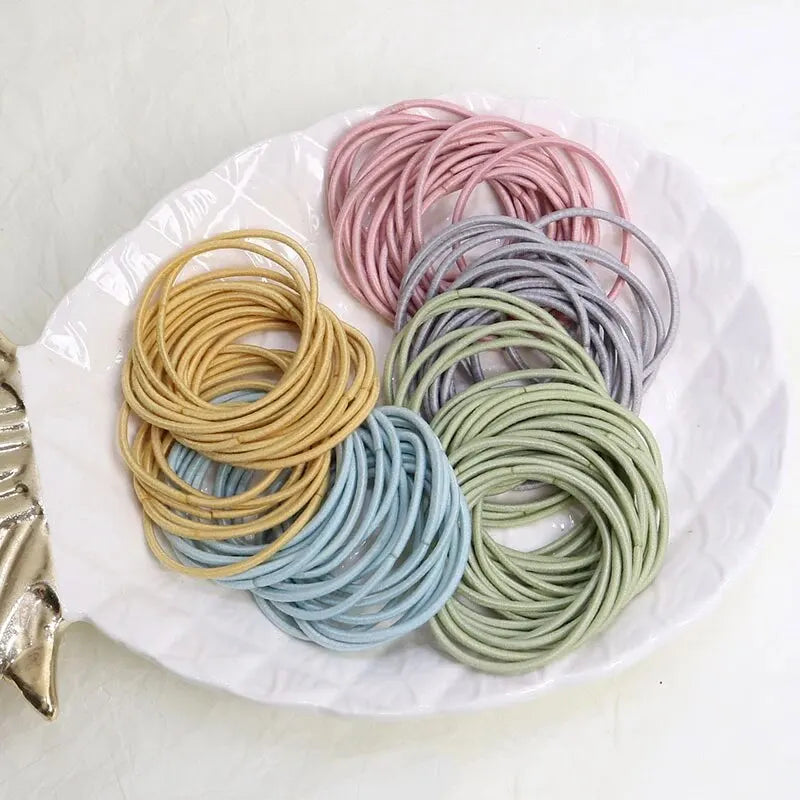 100PCS/Set Hair Ties Elastic Rubber Bands for Women Men Thin Hair Rubber Bands Ponytail detail view