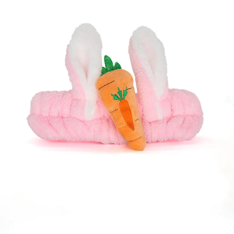 Cute Red Horns Elastic Hairbands for Women Wash Face Sport Soft Plush Rabbit Ears Headba detail view