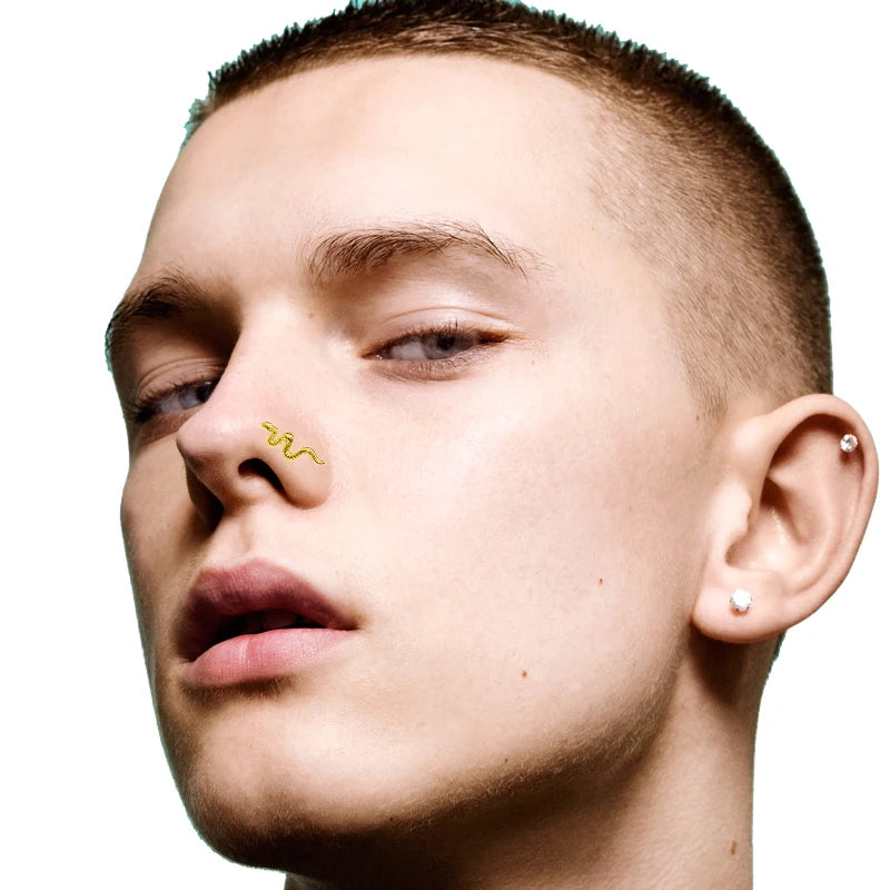 1Pc Stainless Steel L Shape Nose Bone Stud Women Snake Design Nose Ring Labret Lip Ri lifestyle view