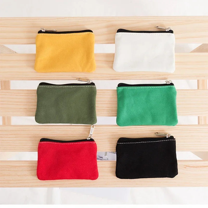 Solid Color Canvas Zipper Coin Purse | Mini Money Pouch for Women Men detail view