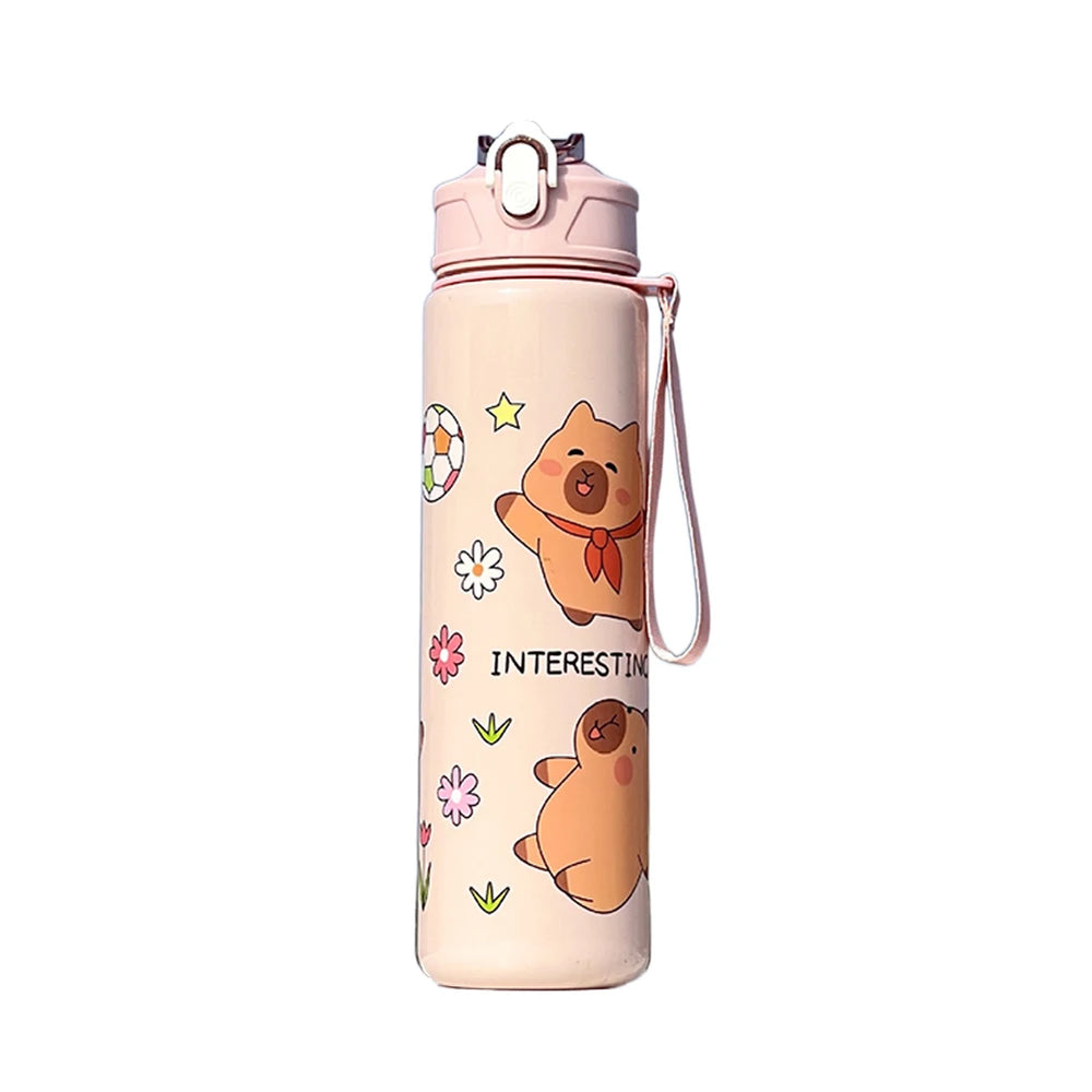 700ml Capybara Cute Water Cup with Straw & Handle Sports Water Bottle Large Capacity Kawaii Water Bo