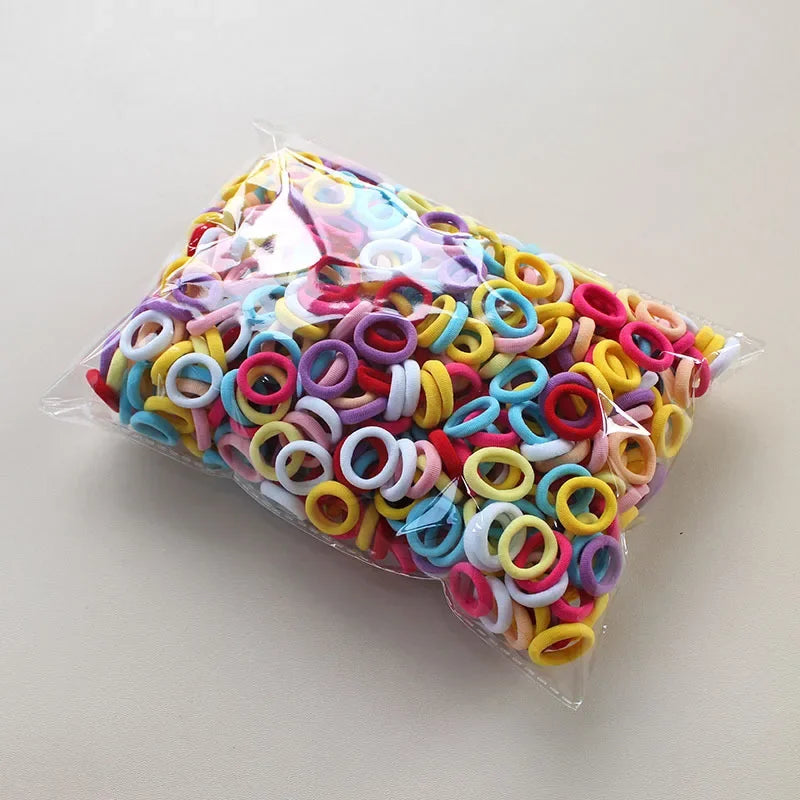 100/300/500Pcs Hair Bands for Children Colorful Nylon Scrunchie Hair Ties Rubber Band close-up view