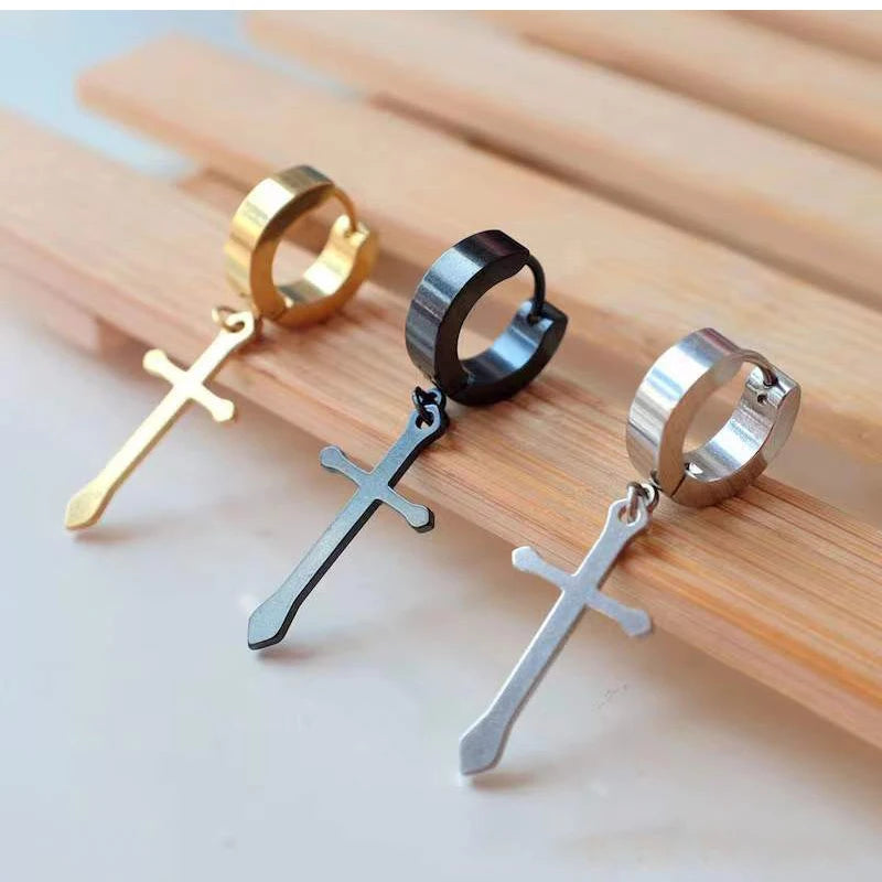 Punk Stainless Steel Stud Earrings Set | Unisex Gothic Hip Hop Ear Piercing Jewelry lifestyle view