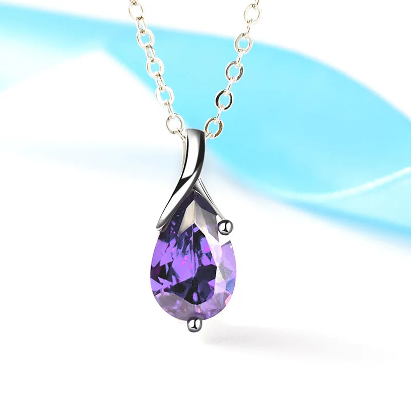 S925 Sterling Silver Necklace Angel Tears Crystal Red Pendant Necklace for Woman Char alternate view