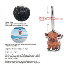 Baby Highland Cow Car Air Freshener Car Fragrance Tablets Wardrobe Rearview Mirror Han close-up view
