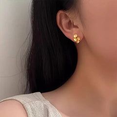 AU999 24K Gold Ruffled Lotus Leaf Earrings for Women | Elegant Floral Drop Earrings detail view