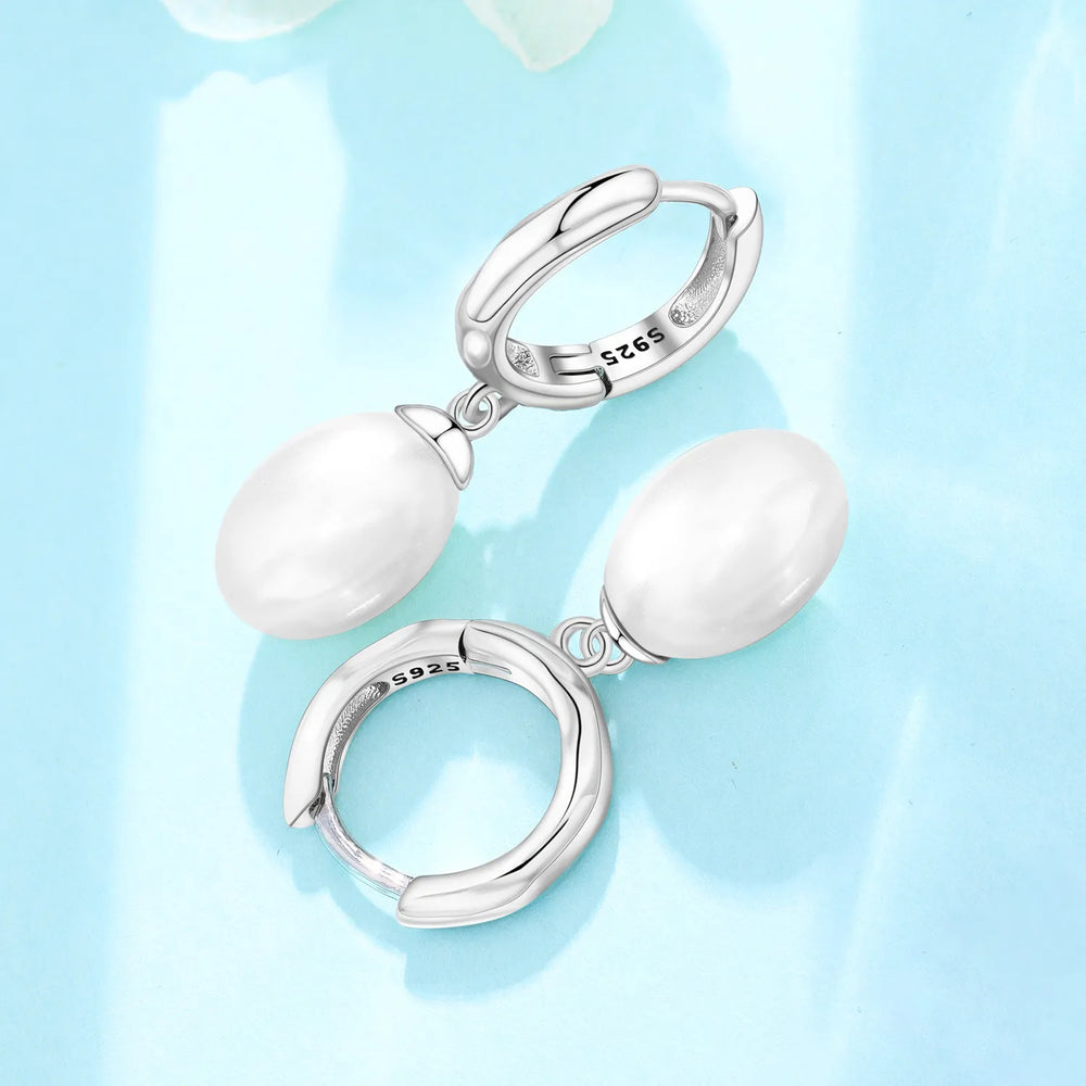 925 Sterling Silver Simple Pearl Earrings Jewelry Hoop Earrings Zircon Stud Earrings lifestyle view