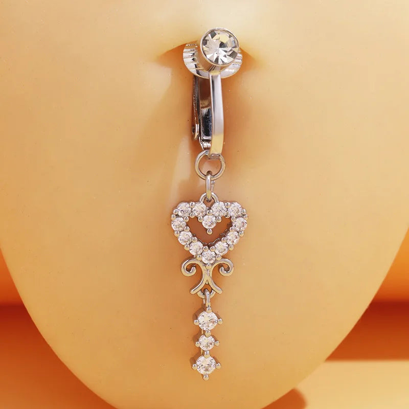 Clip On Belly Button Ring Butterfly Copper Zircon Pink Fake Belly Piercing Umbilica additional angle