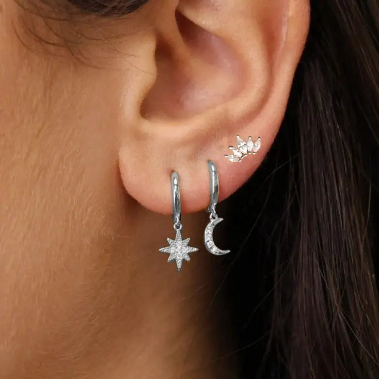 3Pcs Crystal Tragus Stud Earring Set Flower Cartilage Huggie Earring Bulk Helix Jew additional angle