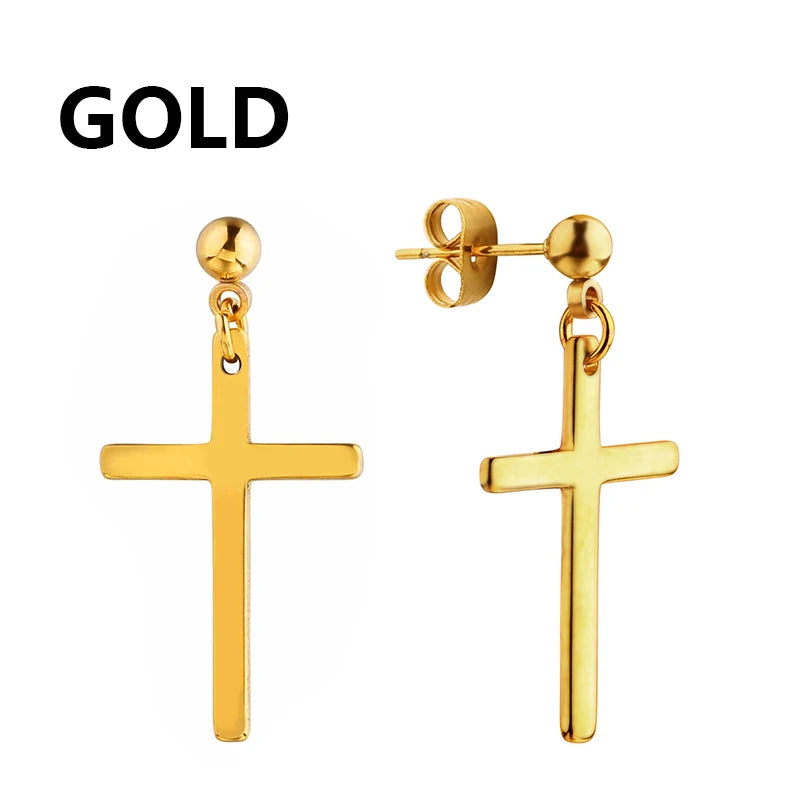 1 Pairs Punk Gothic Stainless Steel Stud Earring Cross Round Fake Ear Taper Dumbbell Fas detail view